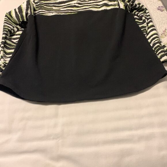 Ruby Rd. zip-up jacket w/drawstring neck .  Black/white w/lime green trim.  EUC - Picture 10 of 10